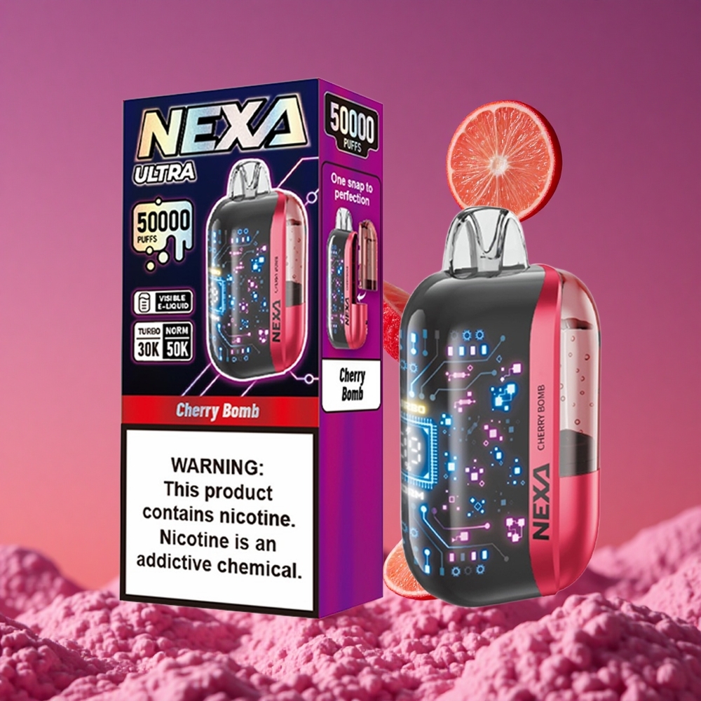 NEXA Ultra 50000 Puffs Vape Descartável Cereja com Tela 3D Curva e 20ml Pré-preenchido
