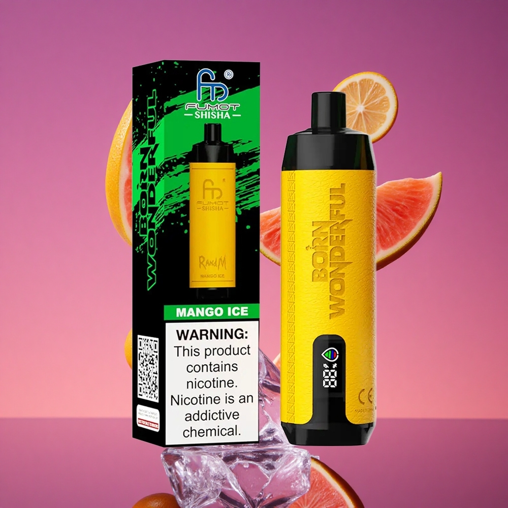 RandM Fumot Shisha 10000 Puffs Vape Descartável Manga Gelo com Indicador LED e 18ml de E-líquido Pré-carregado