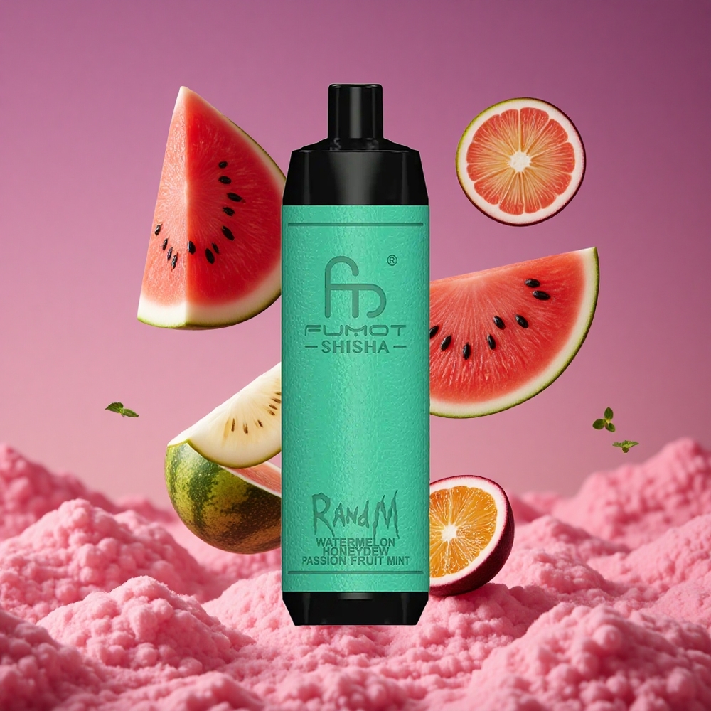 RandM Fumot Shisha 10000 Puffs Vape Descartável Melancia Melão Maracujá Menta com Indicador LED e Bateria de 850 mAh