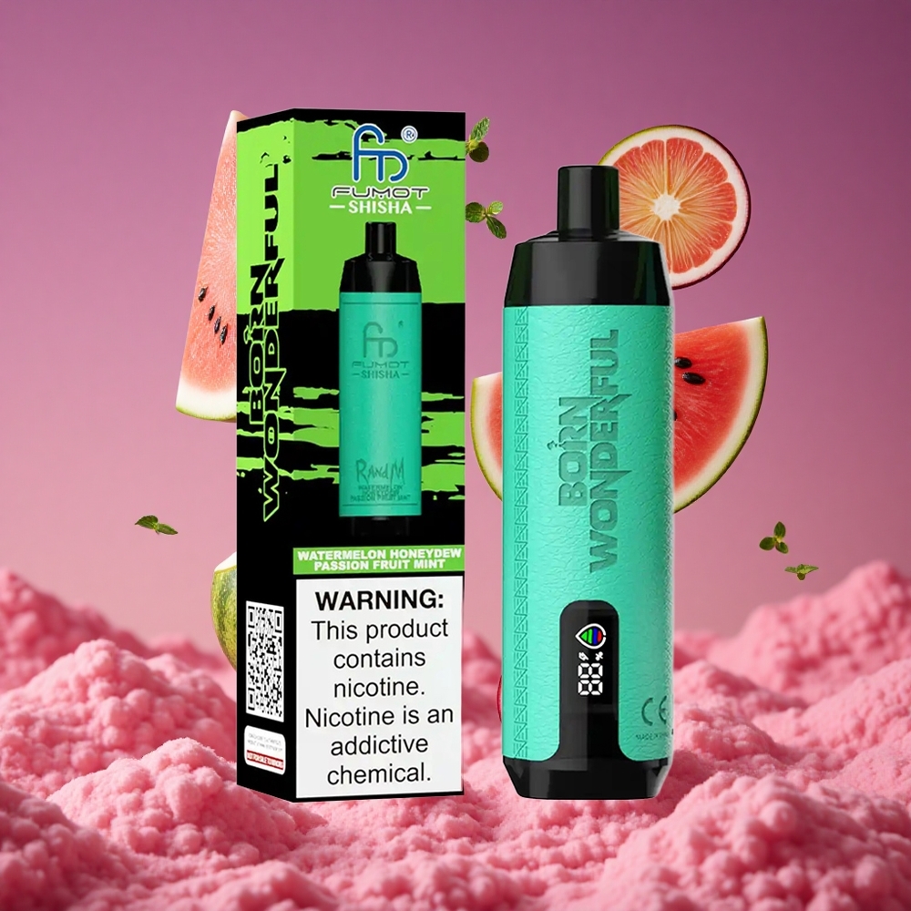 RandM Fumot Shisha 10000 Puffs Vape Descartável Melancia Melão Maracujá Menta com Indicador LED e Bateria de 850 mAh