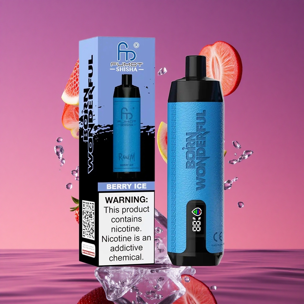 RandM Fumot Shisha 10000 Puffs Vape Descartável com 18ml de Líquido Pré-preenchido - Gelo de Frutas Vermelhas