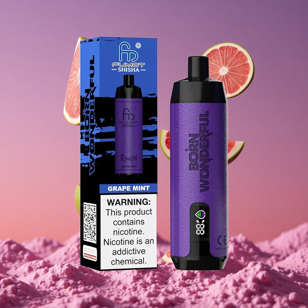 RandM Fumot Shisha 10000 Puffs Vape Descartável com Bateria 850 mAh e Sabor Uva Hortelã