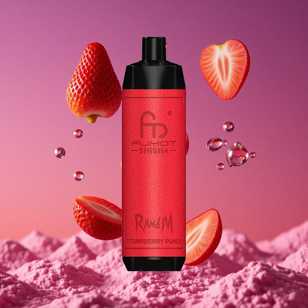 RandM Fumot Shisha 10000 Puffs Vape Descartável com Indicador LED e 18ml de E-líquido Pré-carregado - Morango Punch