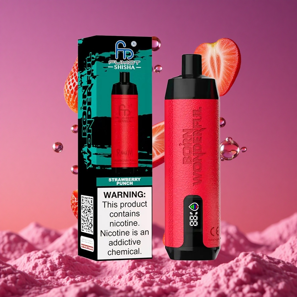 RandM Fumot Shisha 10000 Puffs Vape Descartável com Indicador LED e 18ml de E-líquido Pré-carregado - Morango Punch