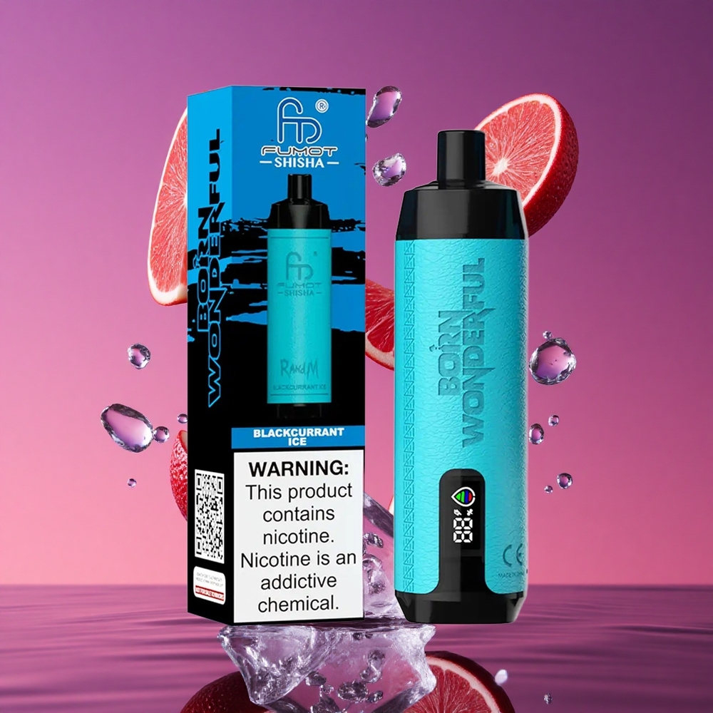 RandM Fumot Shisha 10000 Puffs Vape Descartável com Indicador LED e 18ml de Líquido Pré-carregado Groselha Negra Gelo