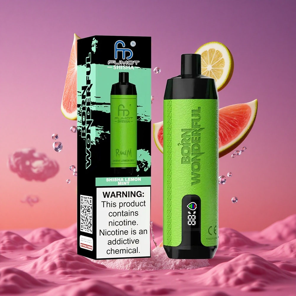 RandM Fumot Shisha 10000 Puffs Vape Descartável com Indicador LED e Sabor Limão Hortelã