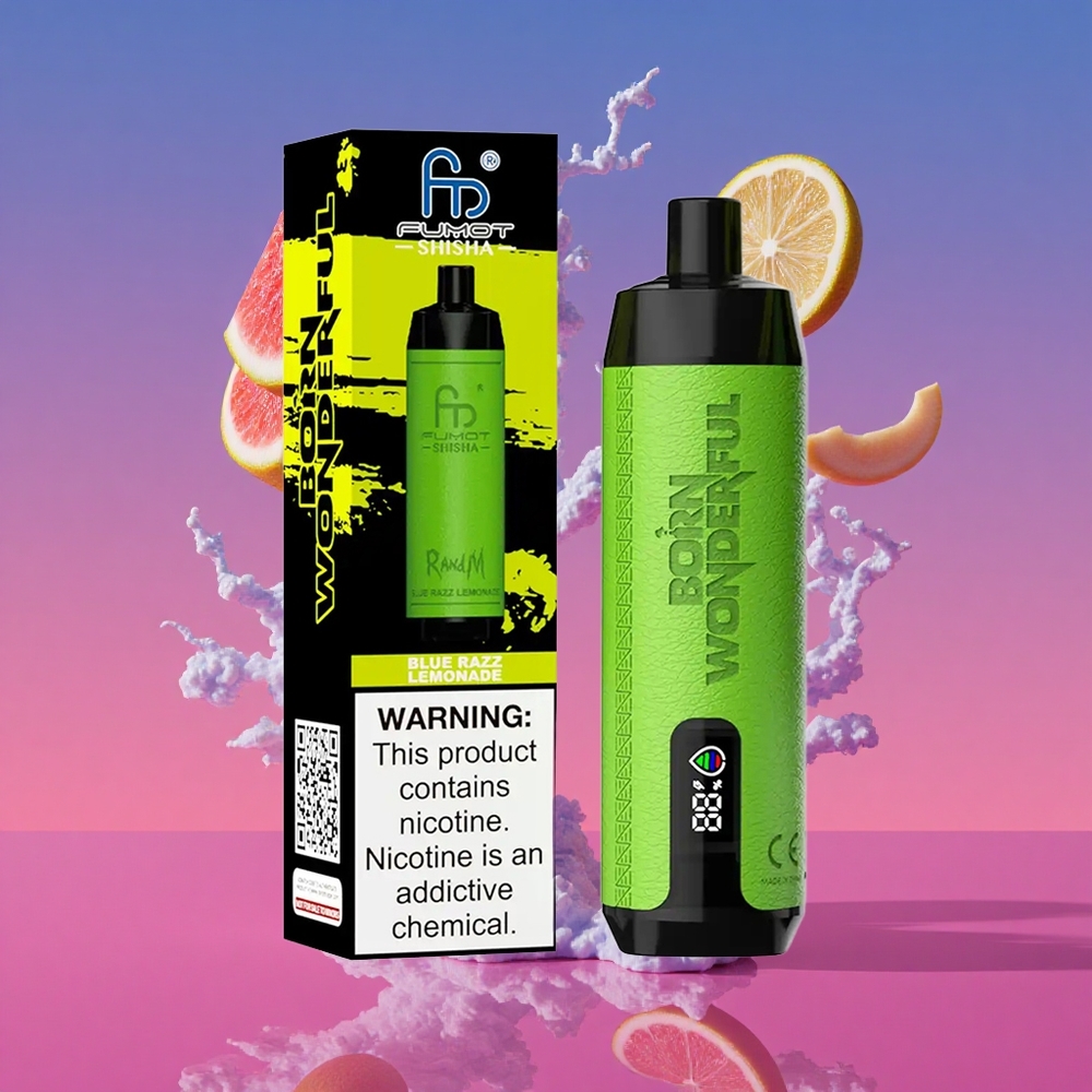 RandM Fumot Shisha 10000 Puffs Vape Descartável com Indicador LED e Sabor Limonada Framboesa Azul