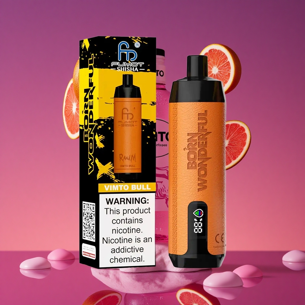 RandM Fumot Shisha 10000 Puffs Vape Descartável com Indicador LED e Sabor Vimto Touro