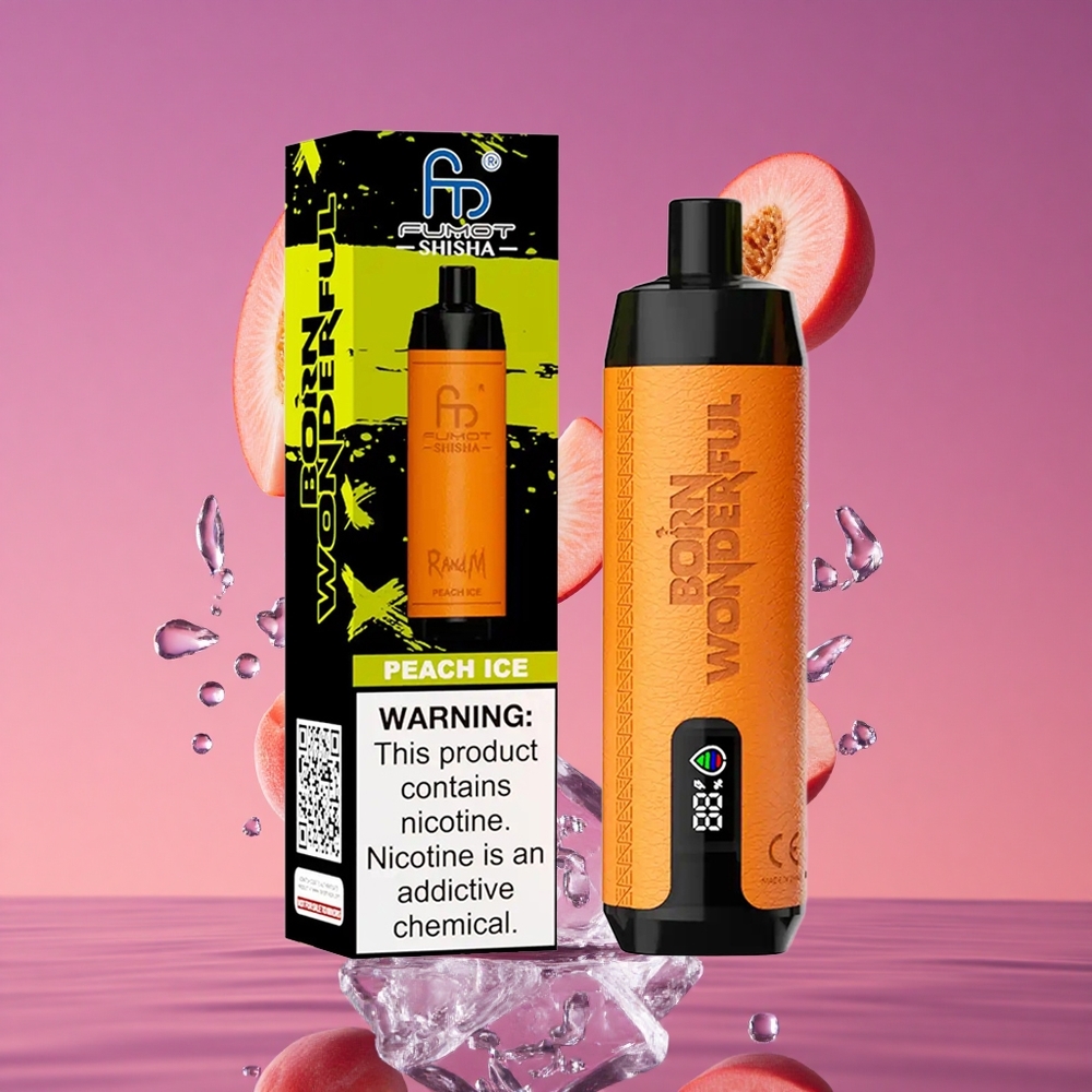 RandM Fumot Shisha 10000 Puffs Vaporizador Descartável Pêssego Gelo com Indicador LED e 18ml de Líquido Pré-carregado