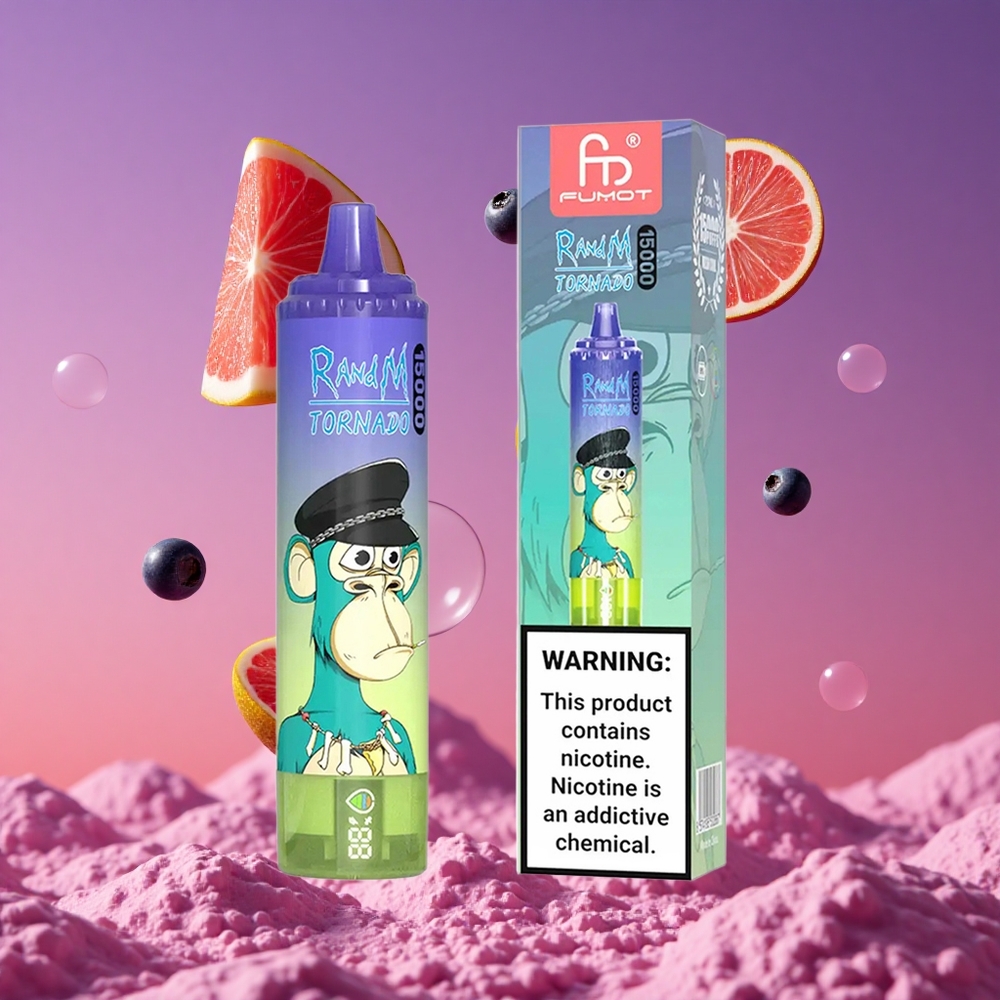 RandM Fumot Tornado 15000 Puffs 25ml Tela LCD com Sabor Chiclete de Mirtilo Azul