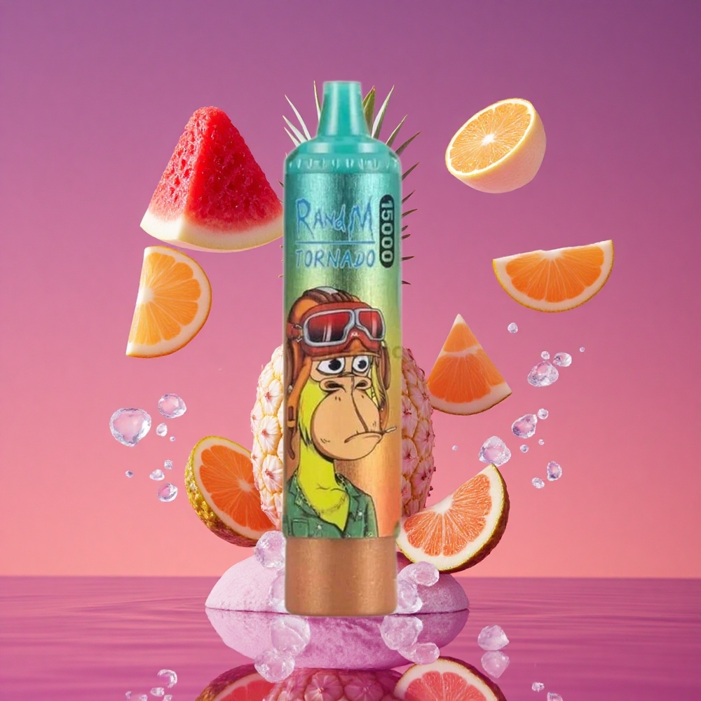 RandM Fumot Tornado 15000 Puffs Vape Descartável Abacaxi Gelado com 25ml de Capacidade e Tela LCD