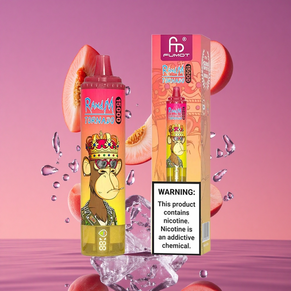 RandM Fumot Tornado 15000 Puffs Vape Pêssego Gelo com 25ml de Líquido e Bateria de 850mAh