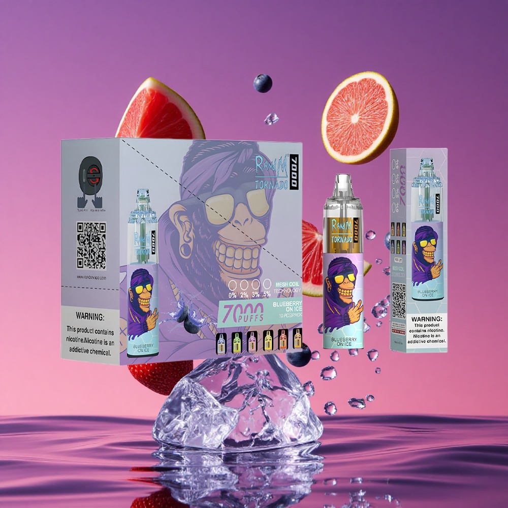 RandM Fumot Tornado 7000 Puffs Disposável Vape Mirtilo no Gelo com 14 ML de E-líquido e Bateria de 850 MAH