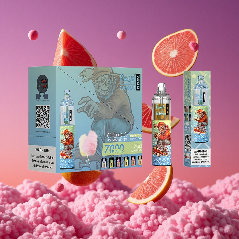 RandM Fumot Tornado 7000 Puffs Vape Descartável Algodão Doce com 14 ML de E-líquido e Bateria de 850 MAH