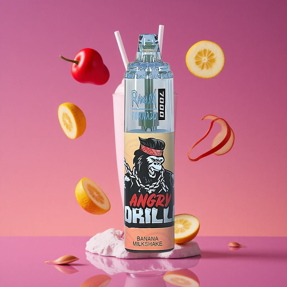 RandM Fumot Tornado 7000 Puffs Vape Descartável Banana Milkshake com 14 ML de E-líquido e 850 MAH de Bateria
