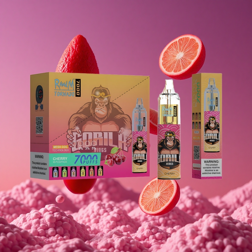 RandM Fumot Tornado 7000 Puffs Vape Descartável Cereja com 14 ML de E-líquido e Bateria de 850 MAH