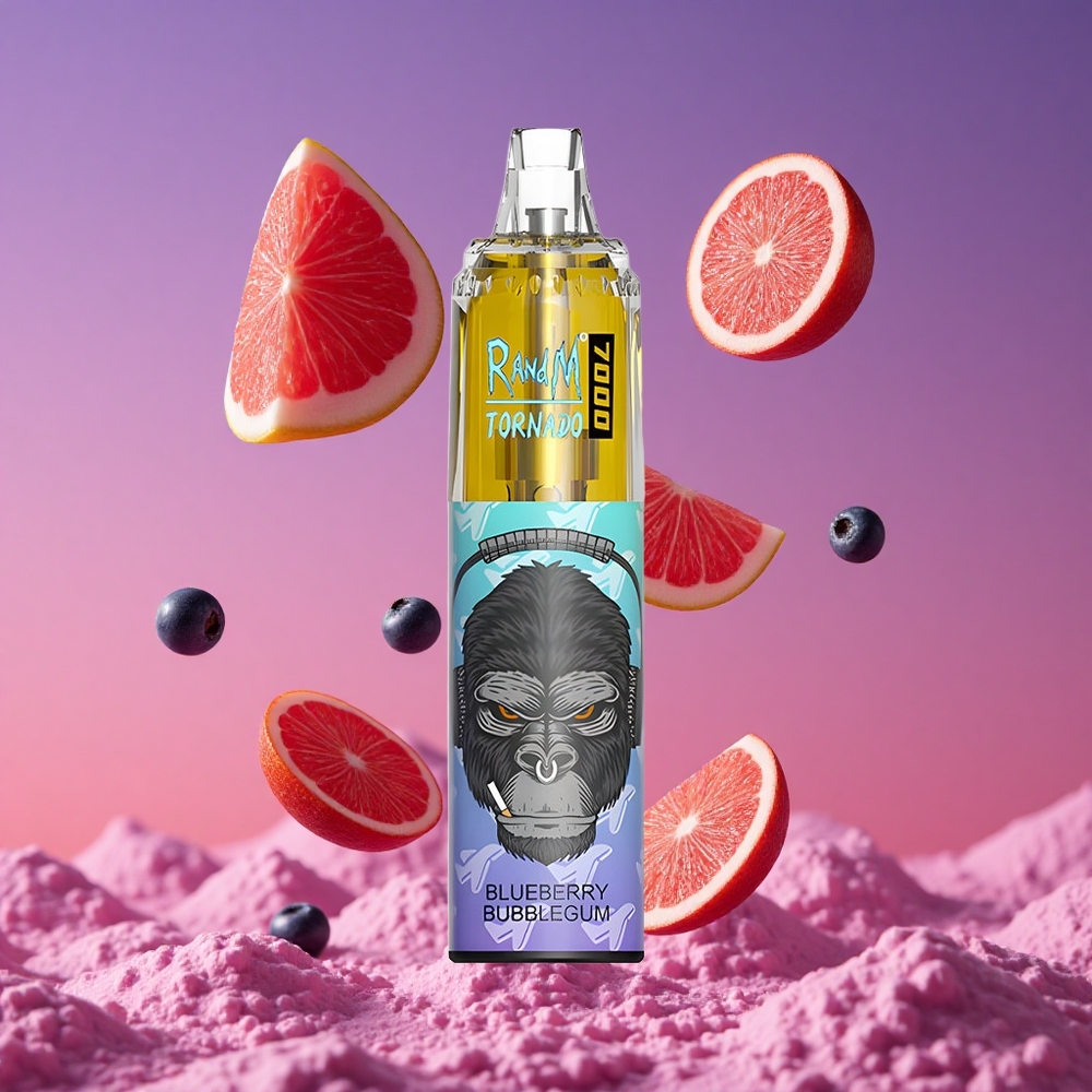 RandM Fumot Tornado 7000 Puffs Vape Descartável Chiclete de Mirtilo com 14 ML de E-líquido e Bobina Mesh