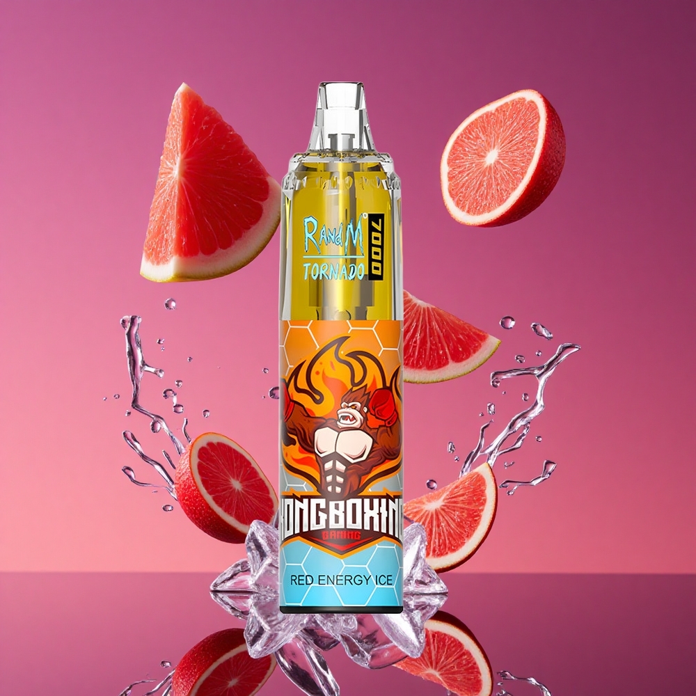 RandM Fumot Tornado 7000 Puffs Vape Descartável Gelo Energia Vermelha com 14 ML de E-líquido e Bobina Mesh