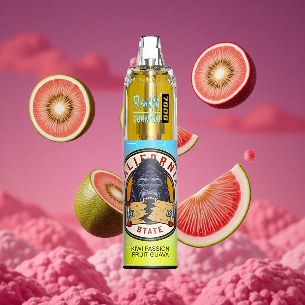 RandM Fumot Tornado 7000 Puffs Vape Descartável Kiwi Maracujá Goiaba com 14 ML de E-líquido e Bobina Mesh
