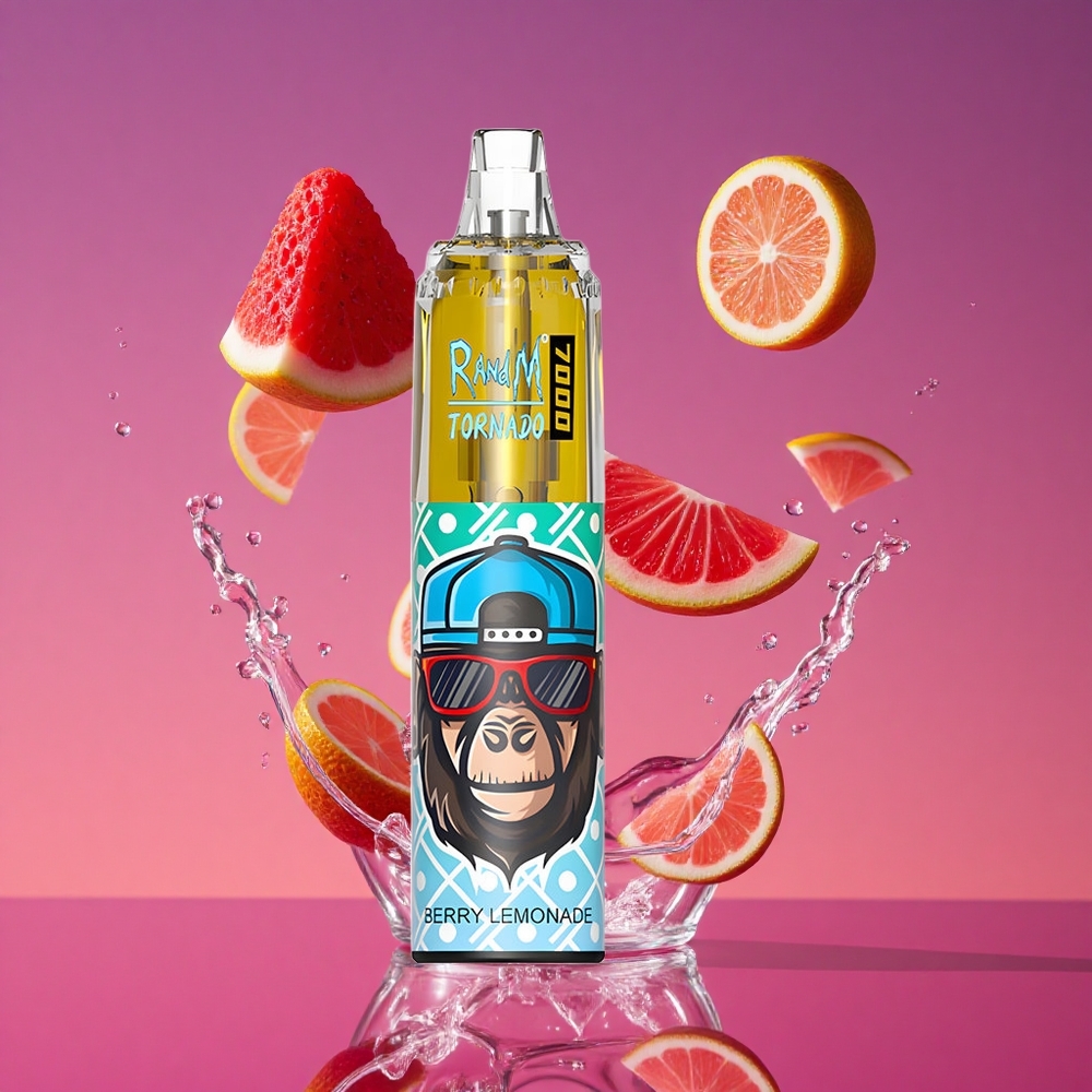RandM Fumot Tornado 7000 Puffs Vape Descartável Limonada de Frutas Vermelhas com 14 ML de E-líquido e Bobina Mesh