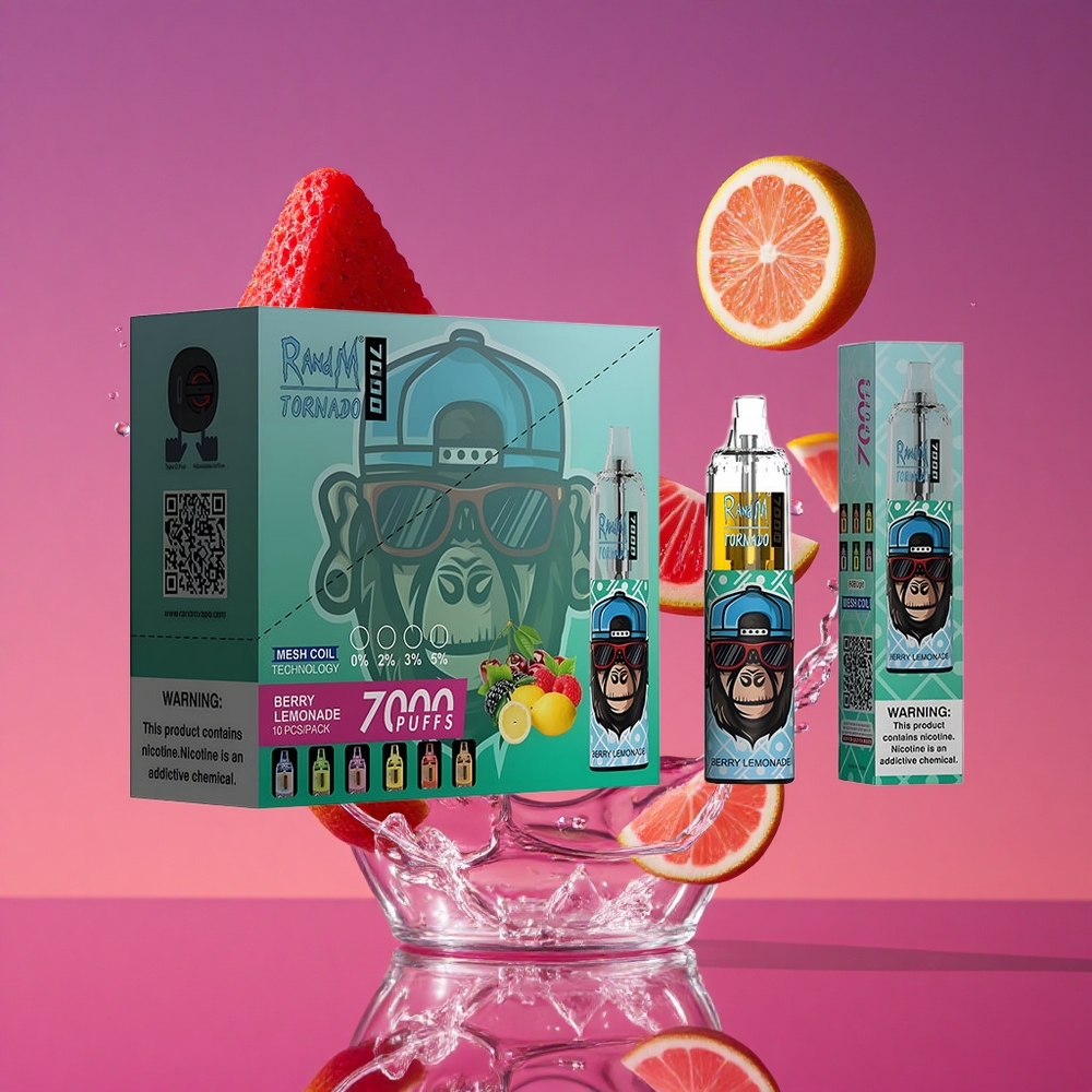 RandM Fumot Tornado 7000 Puffs Vape Descartável Limonada de Frutas Vermelhas com 14 ML de E-líquido e Bobina Mesh