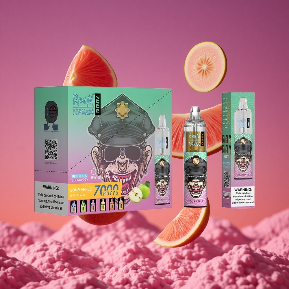 RandM Fumot Tornado 7000 Puffs Vape Descartável Maçã Azeda com 14 ML de E-líquido e Bobina Mesh