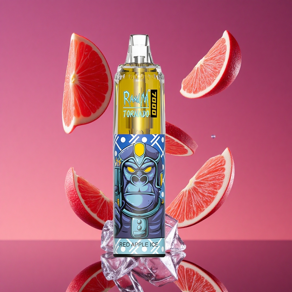 RandM Fumot Tornado 7000 Puffs Vape Descartável Maçã Vermelha Gelada com 14 ML de E-líquido e Bobina Mesh