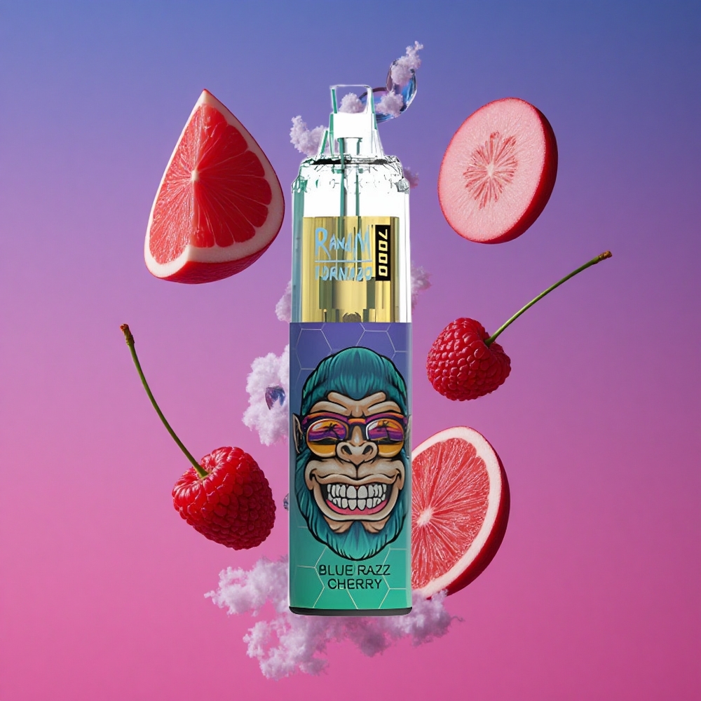 RandM Fumot Tornado 7000 Puffs Vape Descartável Mirtilo Cereja com 14 ML de E-líquido e Bobina Mesh