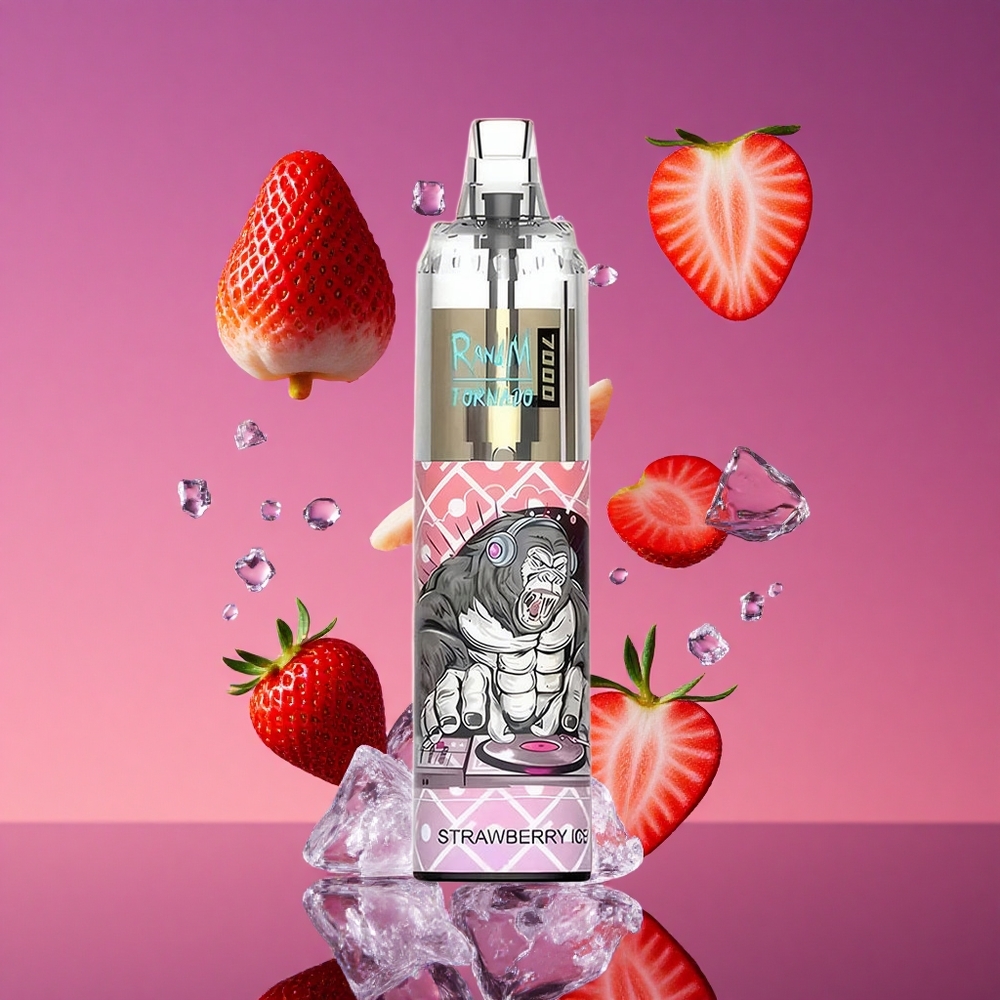 RandM Fumot Tornado 7000 Puffs Vape Descartável Morango Gelo com 14 ML de E-líquido e Bobina Mesh