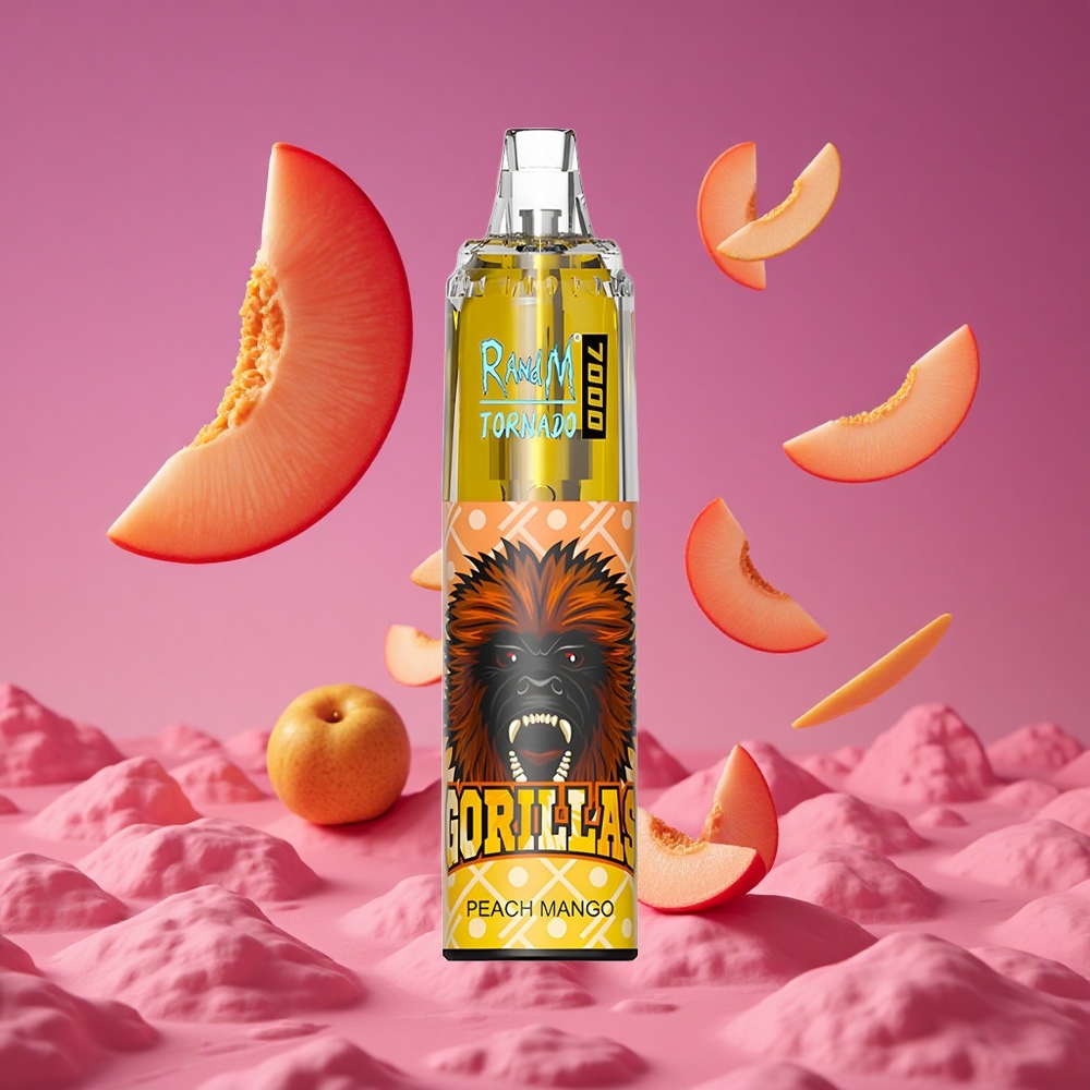 RandM Fumot Tornado 7000 Puffs Vape Descartável Pêssego Manga com 14 ML de E-líquido e Bobina Mesh