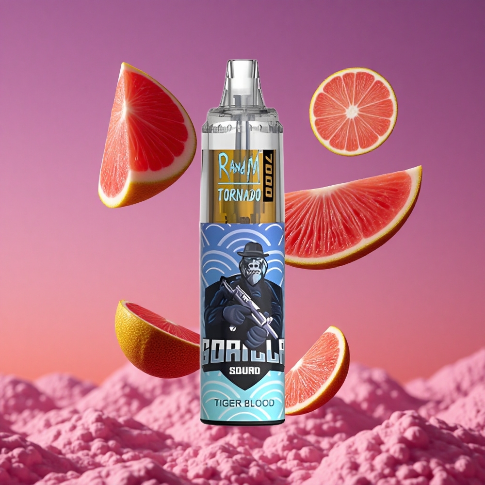 RandM Fumot Tornado 7000 Puffs Vape Descartável Sangue de Tigre com 14 ML de E-líquido e Bobina Mesh