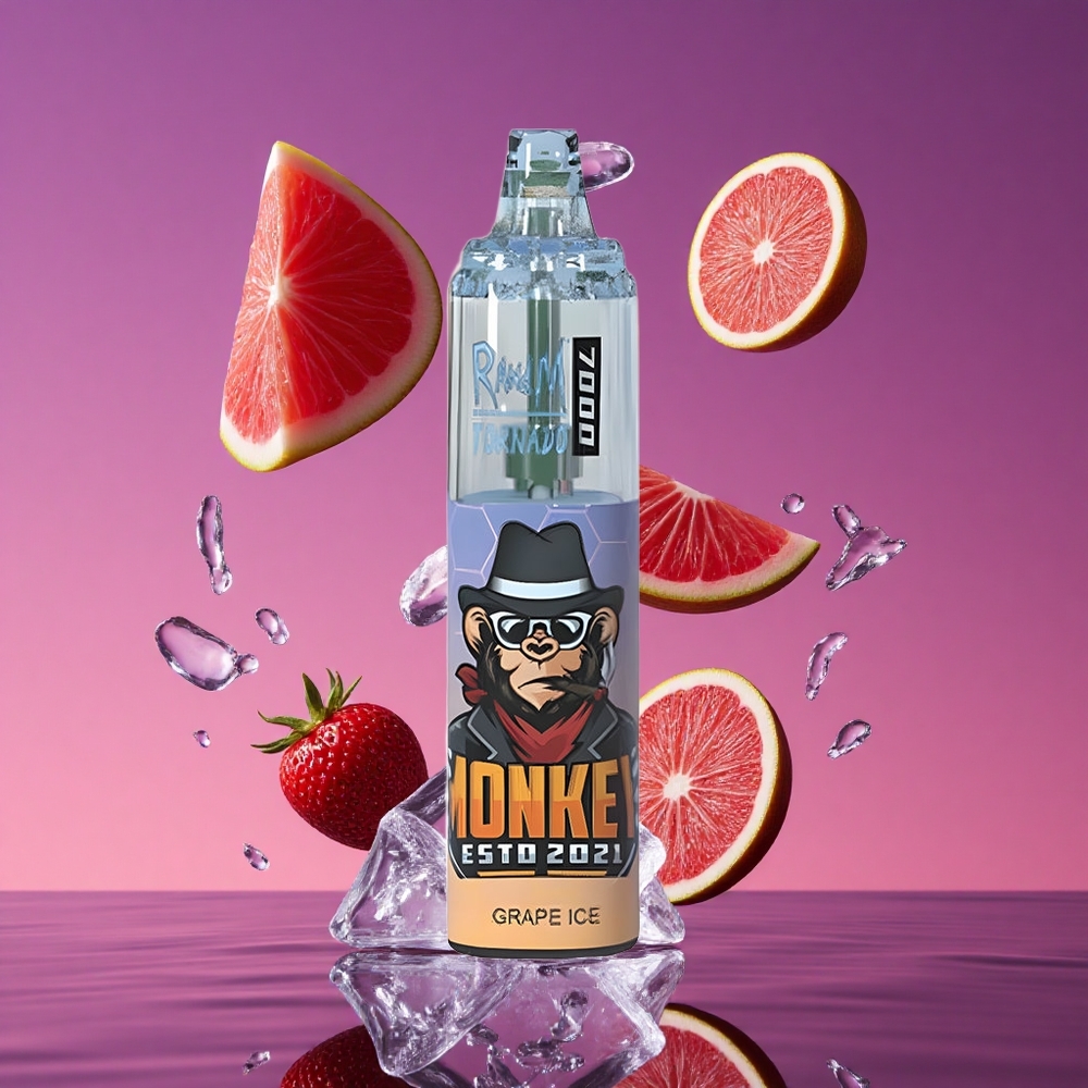 RandM Fumot Tornado 7000 Puffs Vape Descartável Uva Gelo com 14 ML de E-líquido e Bobina Mesh