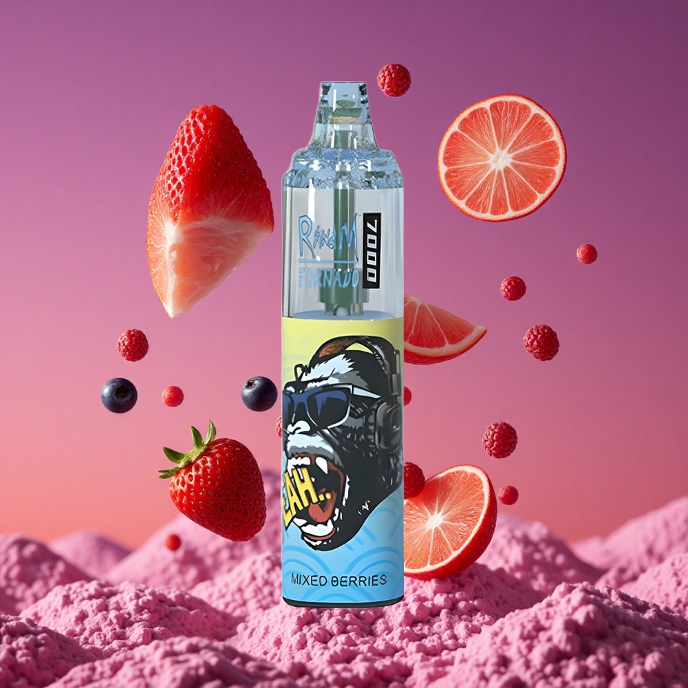 RandM Fumot Tornado 7000 Vape Descartável 14 ML de E-líquido e 850 MAH de Bateria - Frutas Vermelhas Misturadas