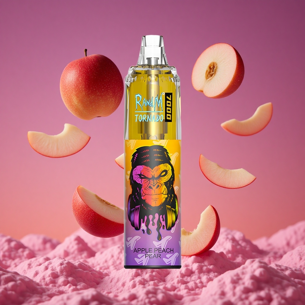 RandM Fumot Tornado 7000 Vape Descartável Maçã Pêssego Pêra com 14 ML de E-líquido e Bobina Mesh