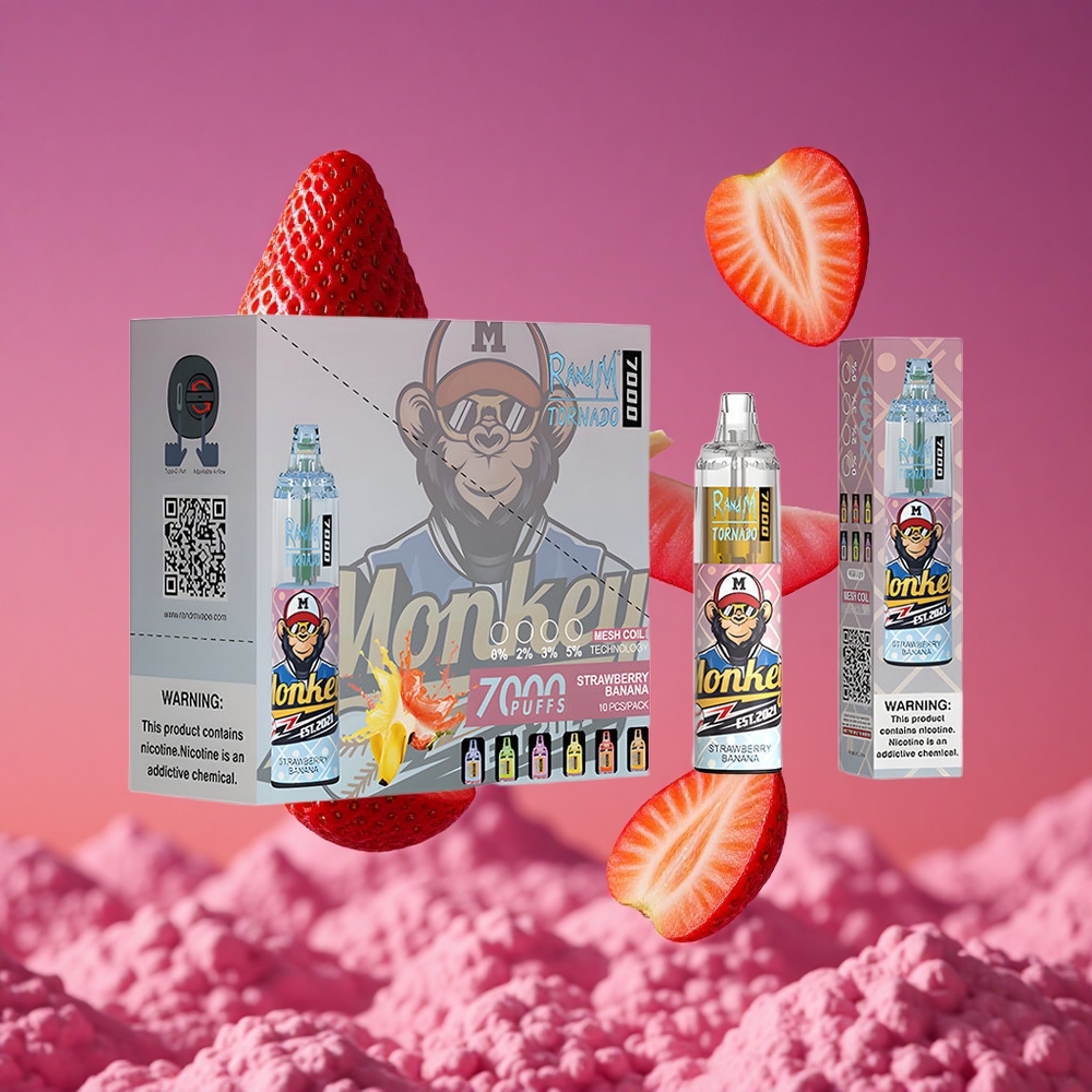 RandM Fumot Tornado 7000 Vape Descartável Morango Banana com 14 ML de E-líquido e Bobina Mesh
