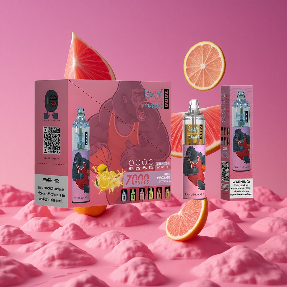 RandM Fumot Tornado 7000 Vape Descartável Pink Limonada com 14 ML de E-líquido e Bobina Mesh
