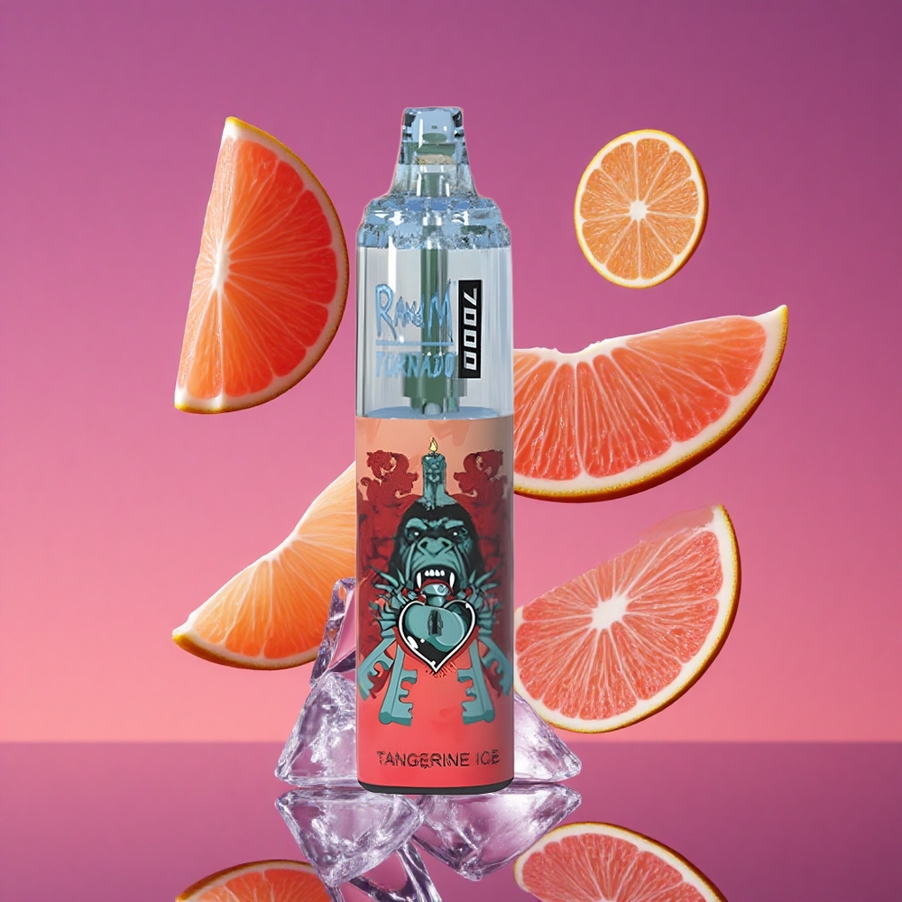 RandM Fumot Tornado 7000 Vape Descartável Tangerina Gelada com 14 ML de E-líquido e Bobina Mesh