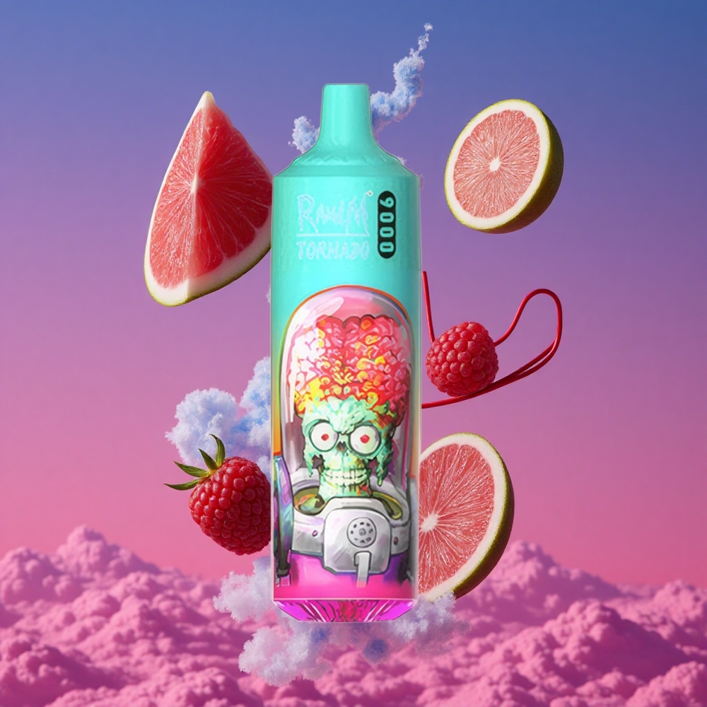 RandM Fumot Tornado 9000 Puffs Vape Descartável Azul Azedo Framboesa com Display RGB Elegante