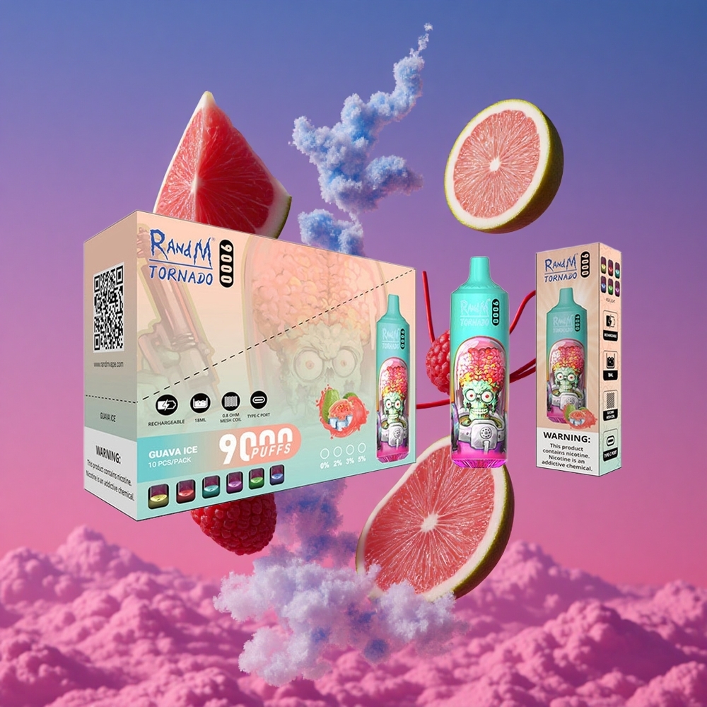 RandM Fumot Tornado 9000 Puffs Vape Descartável Azul Azedo Framboesa com Display RGB Elegante