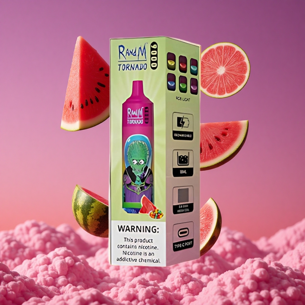 RandM Fumot Tornado 9000 Puffs Vape Descartável Chiclete de Melancia com Bateria Recarregável de 850 mAh
