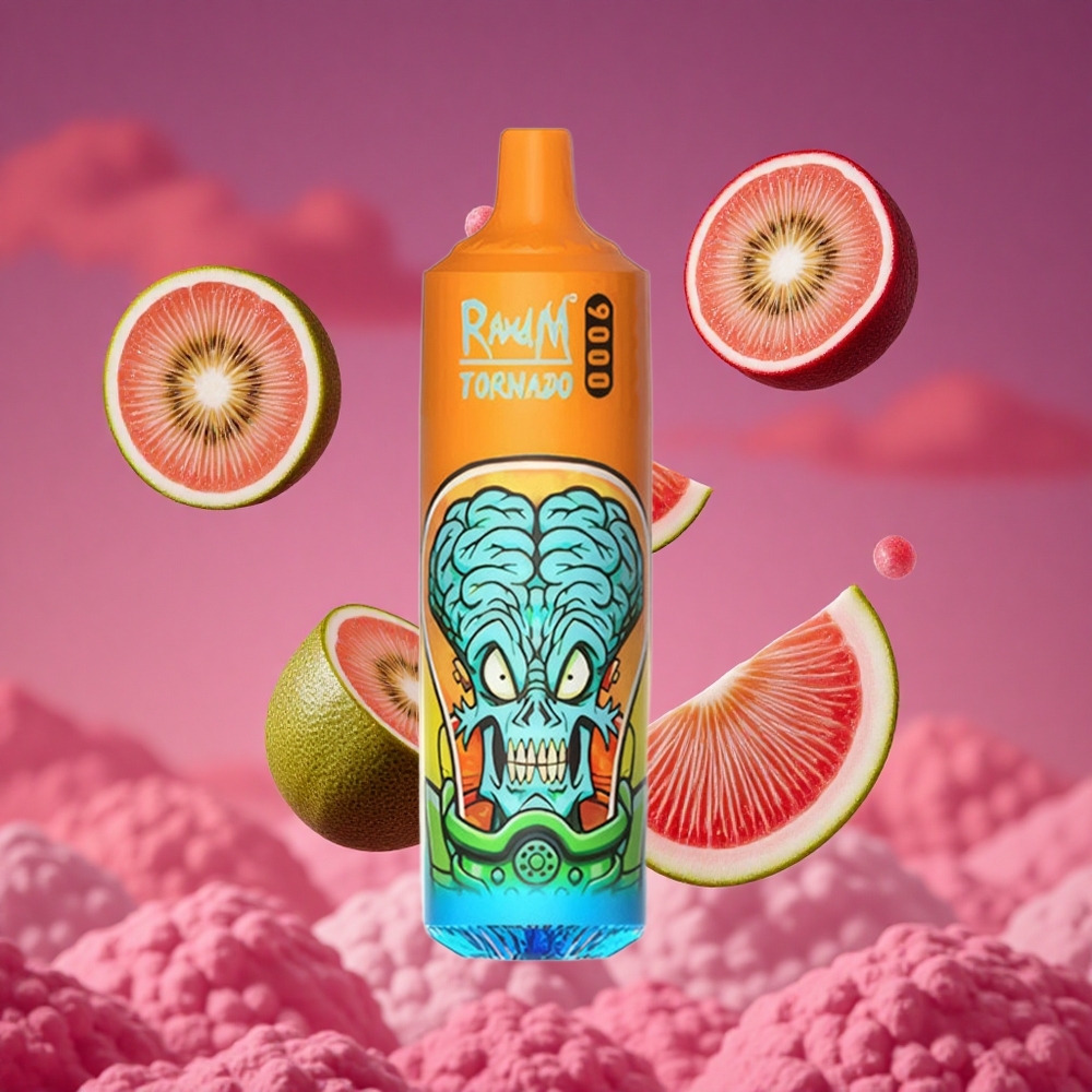 RandM Fumot Tornado 9000 Puffs Vape Descartável Kiwi Maracujá Goiaba com Bateria Recarregável 850 mAh