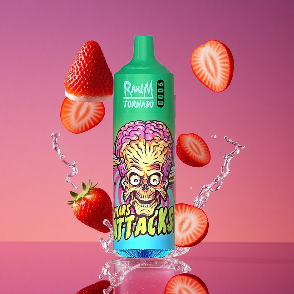 RandM Fumot Tornado 9000 Puffs Vape Descartável Morango Limonada com Bateria 850 mAh Recarregável e Tela RGB Elegante