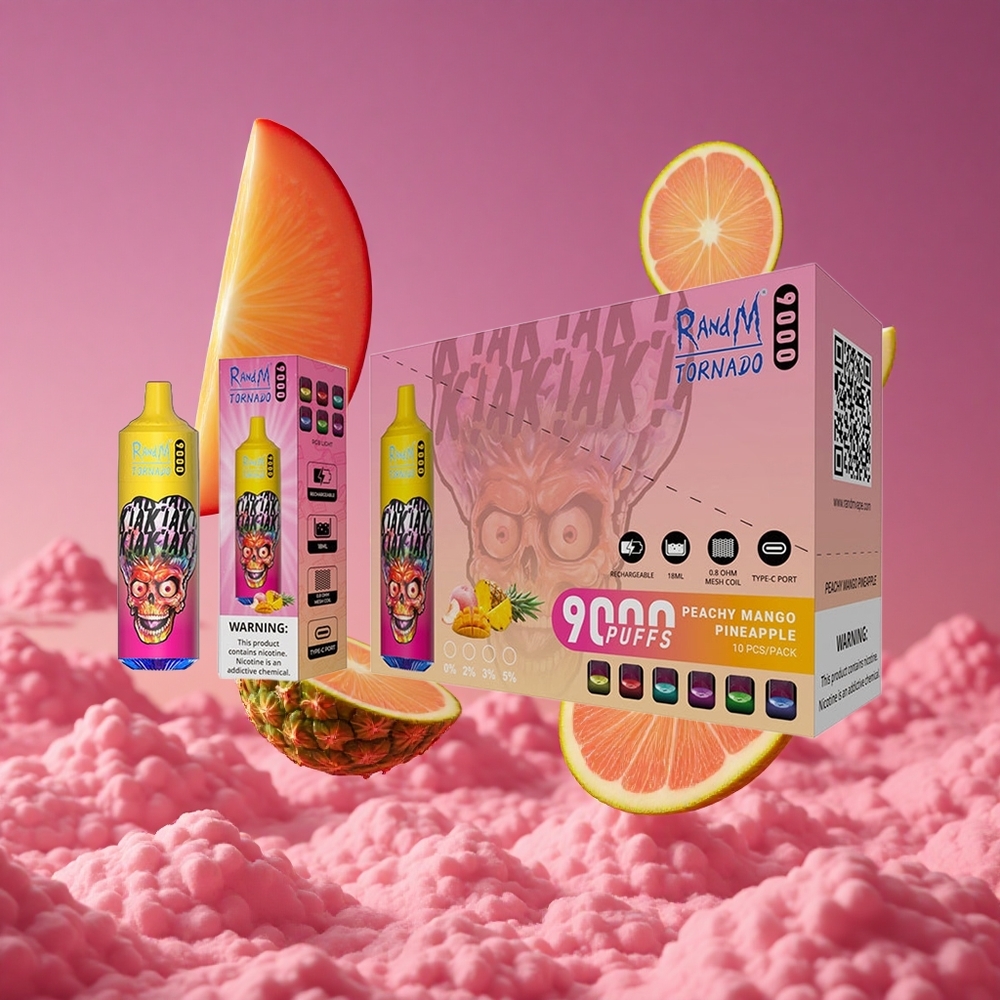 RandM Fumot Tornado 9000 Puffs Vape Descartável Pêssego Manga Abacaxi com Bateria Recarregável 850 mAh