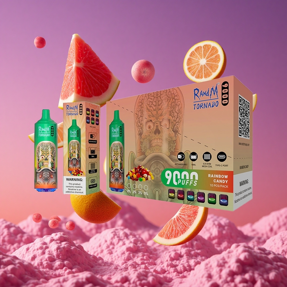 RandM Fumot Tornado 9000 Puffs Vaporizador Descartável Doces Arco-Íris com 18 mL e Bateria Recarregável 850 mAh