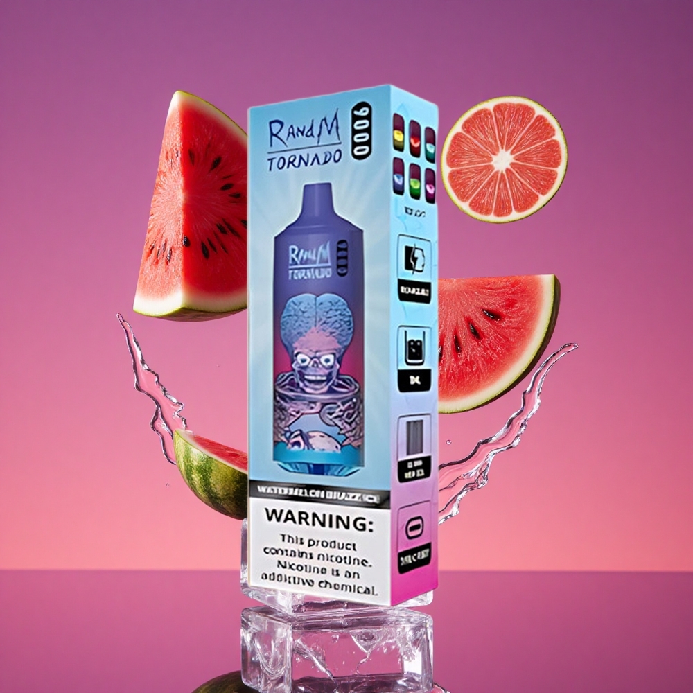 RandM Fumot Tornado 9000 Puffs Vaporizador Descartável Melancia Brazz Gelo com Bateria Recarregável de 850 mAh