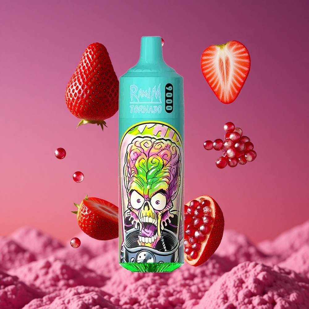 RandM Fumot Tornado 9000 Puffs Vaporizador Descartável Morango Romã com Bateria Recarregável de 850 mAh