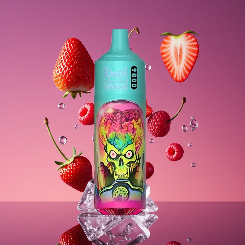 RandM Fumot Tornado Puffs Vape Descartável Morango Framboesa Cereja Gelo com Display RGB Elegante