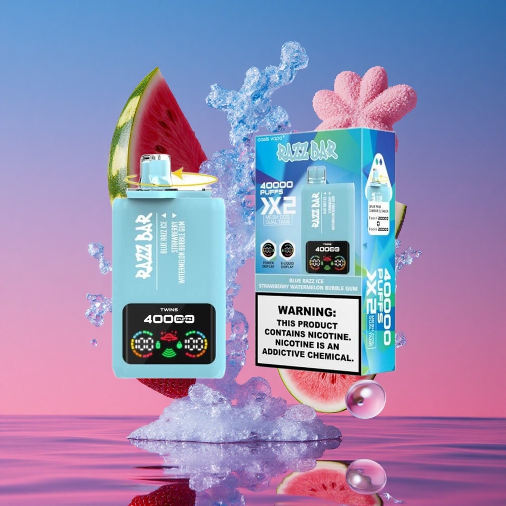 Razz Bar 40000 Puffs Vape DescartávelChiclete Blue Razz Ice-Morango e Melancia