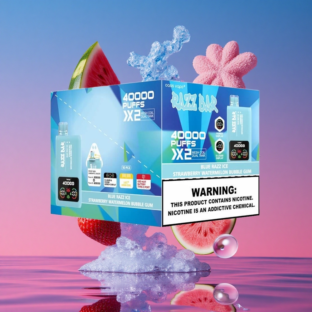 Razz Bar 40000 Puffs Vape DescartávelChiclete Blue Razz Ice-Morango e Melancia