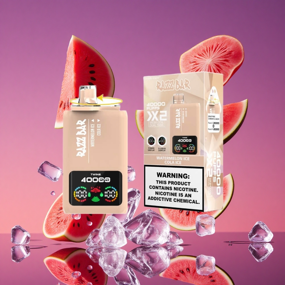 Razz Bar 40000 Puffs Vape Descartável - Tela de Potência, Bobina em Malha 1.0Ω 2 - Melancia Gelo_Gelada Gelo